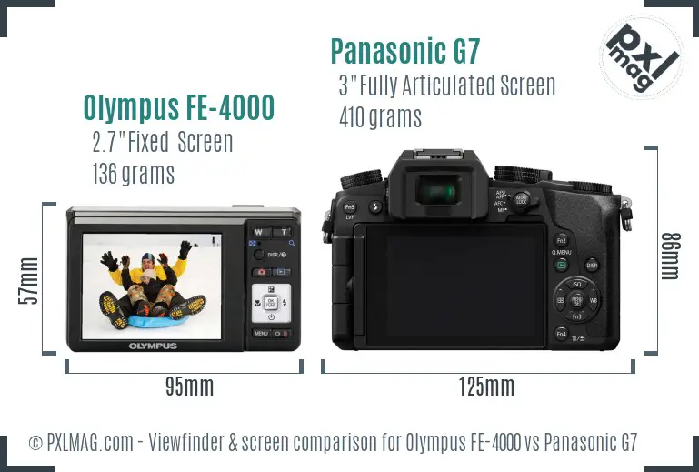 Olympus FE-4000 vs Panasonic G7 Screen and Viewfinder comparison