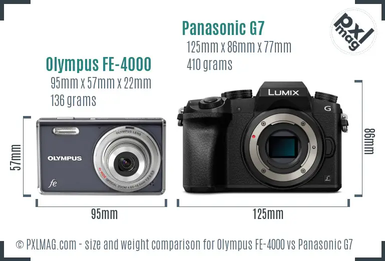Olympus FE-4000 vs Panasonic G7 size comparison