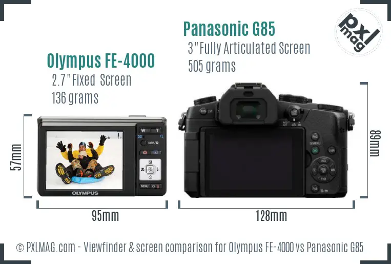 Olympus FE-4000 vs Panasonic G85 Screen and Viewfinder comparison