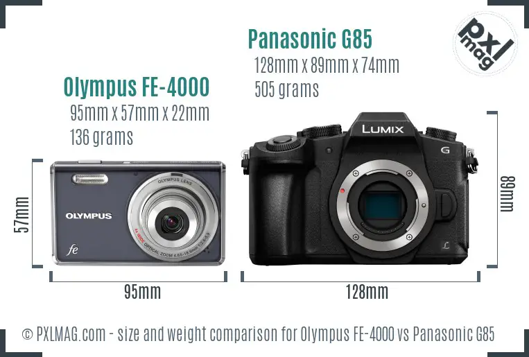 Olympus FE-4000 vs Panasonic G85 size comparison