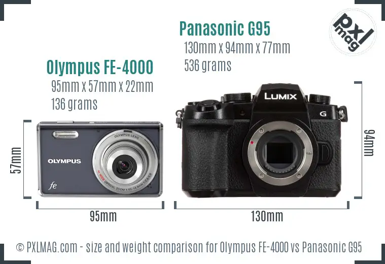 Olympus FE-4000 vs Panasonic G95 size comparison