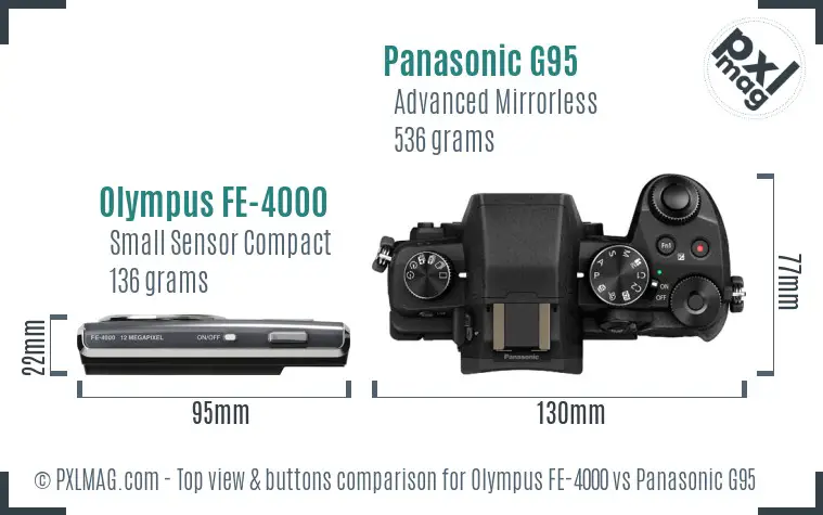 Olympus FE-4000 vs Panasonic G95 top view buttons comparison