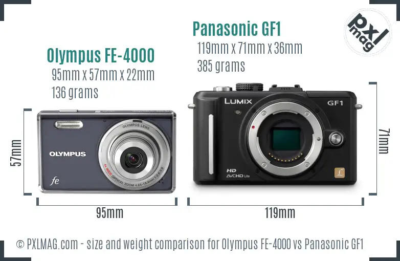 Olympus FE-4000 vs Panasonic GF1 size comparison