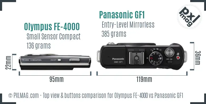 Olympus FE-4000 vs Panasonic GF1 top view buttons comparison