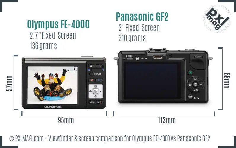 Olympus FE-4000 vs Panasonic GF2 Screen and Viewfinder comparison