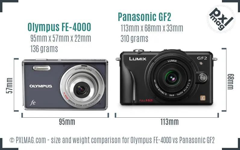 Olympus FE-4000 vs Panasonic GF2 size comparison