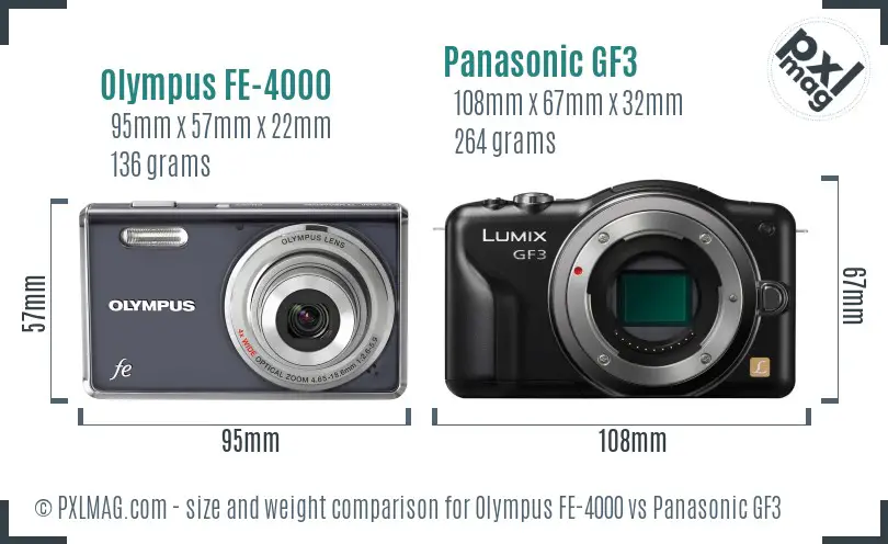 Olympus FE-4000 vs Panasonic GF3 size comparison
