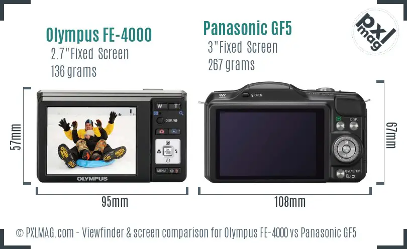 Olympus FE-4000 vs Panasonic GF5 Screen and Viewfinder comparison