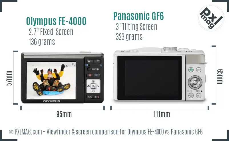 Olympus FE-4000 vs Panasonic GF6 Screen and Viewfinder comparison