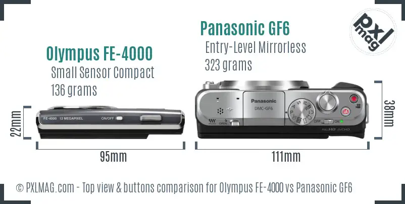 Olympus FE-4000 vs Panasonic GF6 top view buttons comparison