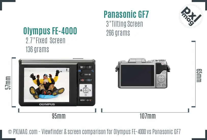 Olympus FE-4000 vs Panasonic GF7 Screen and Viewfinder comparison