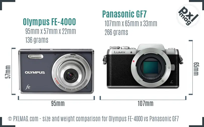 Olympus FE-4000 vs Panasonic GF7 size comparison