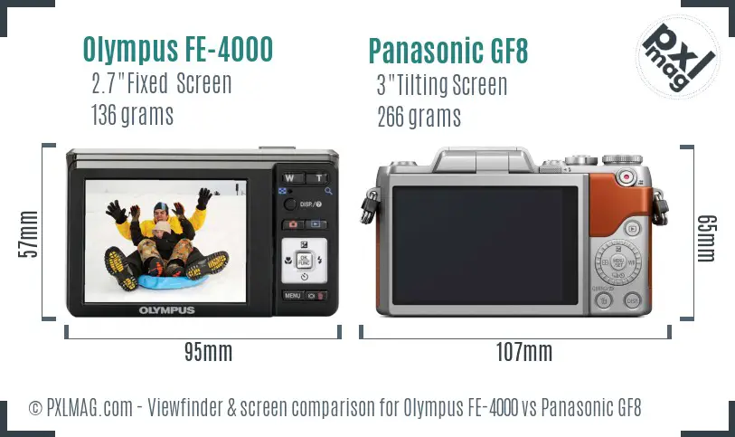 Olympus FE-4000 vs Panasonic GF8 Screen and Viewfinder comparison