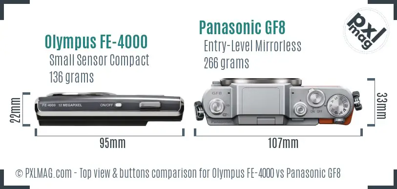 Olympus FE-4000 vs Panasonic GF8 top view buttons comparison