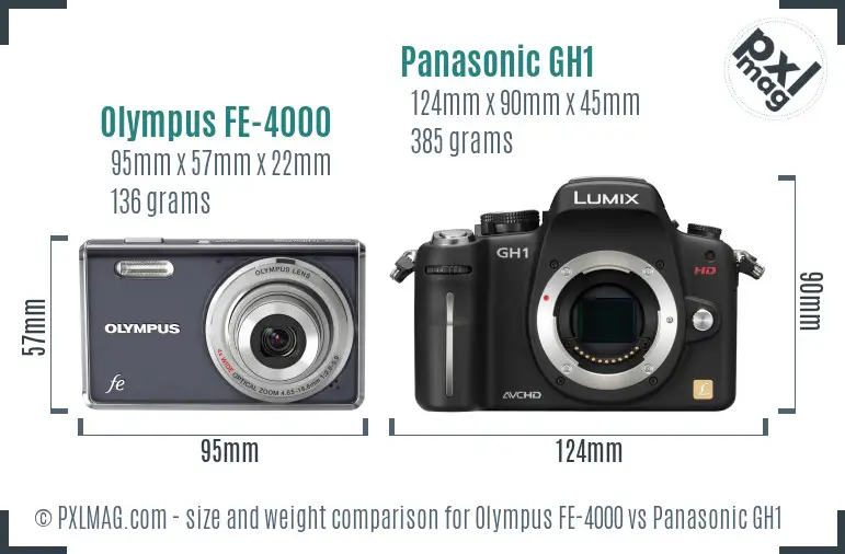 Olympus FE-4000 vs Panasonic GH1 size comparison