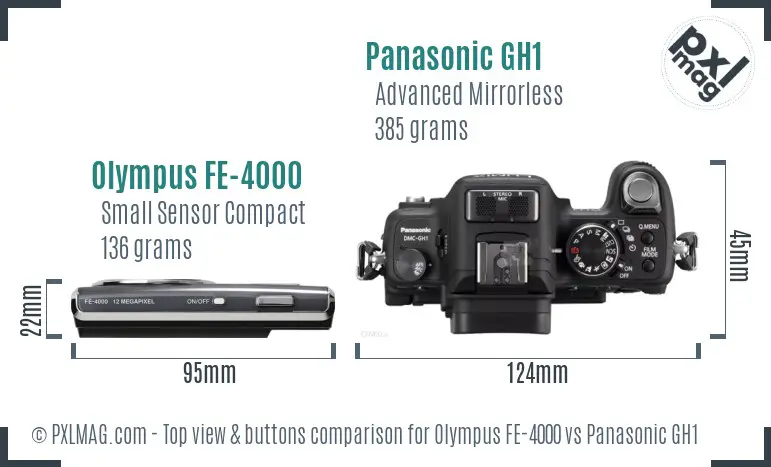 Olympus FE-4000 vs Panasonic GH1 top view buttons comparison