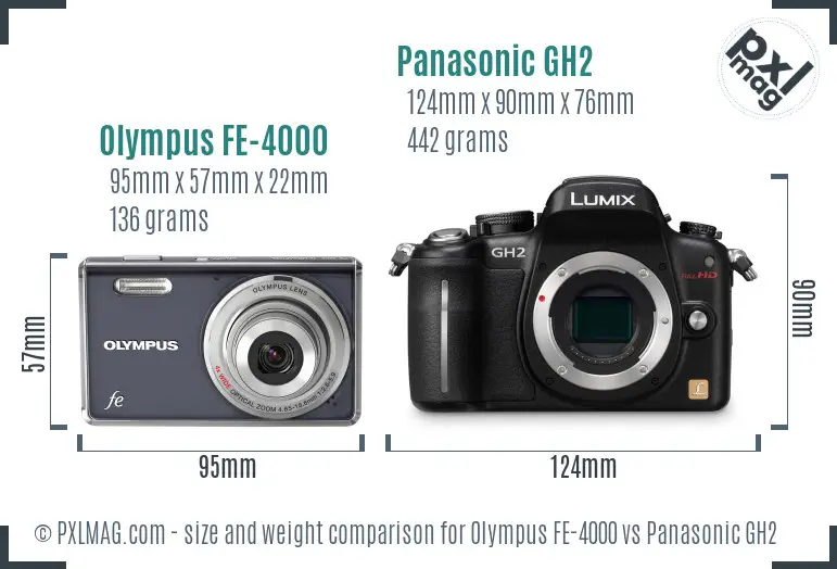 Olympus FE-4000 vs Panasonic GH2 size comparison
