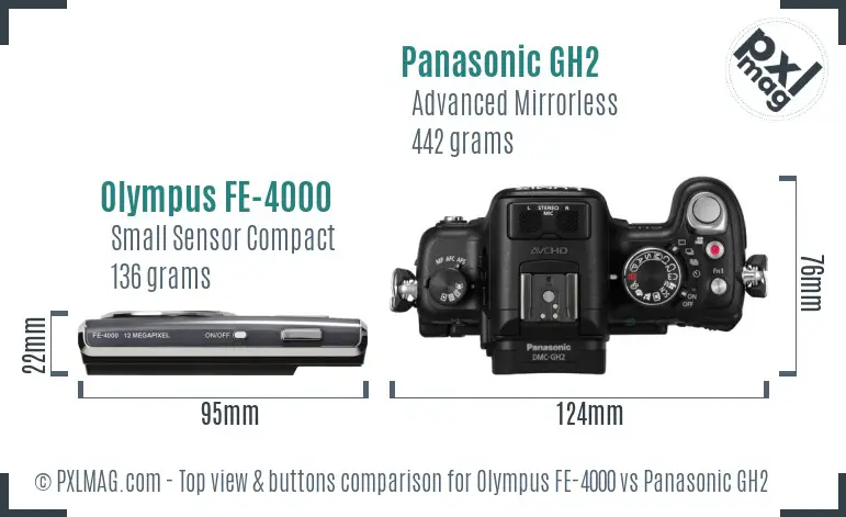 Olympus FE-4000 vs Panasonic GH2 top view buttons comparison