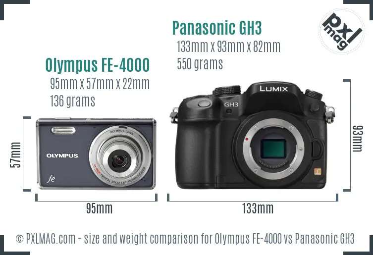 Olympus FE-4000 vs Panasonic GH3 size comparison Olympus FE-4000 vs Panasonic GH3 size comparison