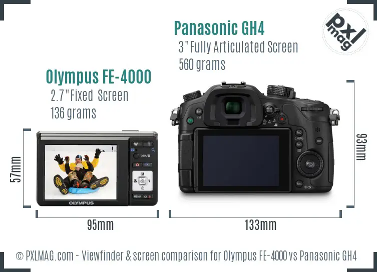 Olympus FE-4000 vs Panasonic GH4 Screen and Viewfinder comparison