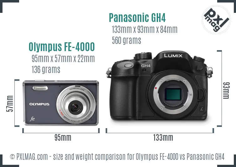 Olympus FE-4000 vs Panasonic GH4 size comparison