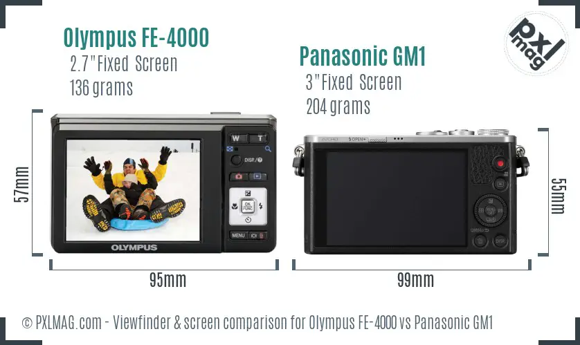 Olympus FE-4000 vs Panasonic GM1 Screen and Viewfinder comparison