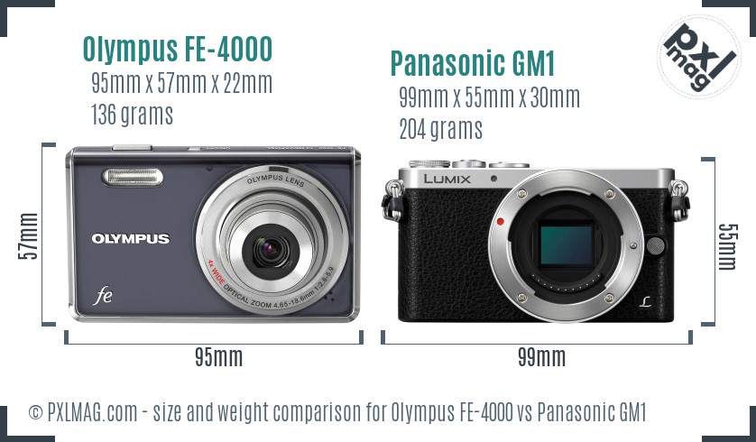 Olympus FE-4000 vs Panasonic GM1 size comparison