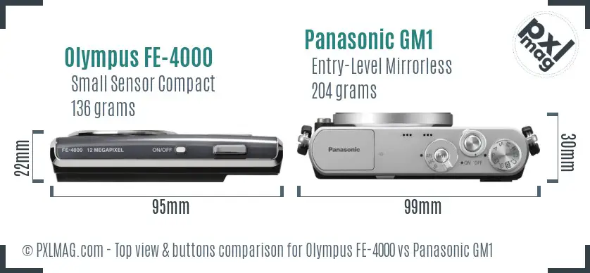 Olympus FE-4000 vs Panasonic GM1 top view buttons comparison