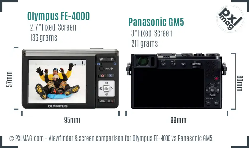 Olympus FE-4000 vs Panasonic GM5 Screen and Viewfinder comparison