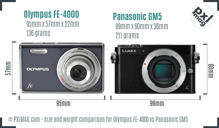 Olympus FE-4000 vs Panasonic GM5 size comparison