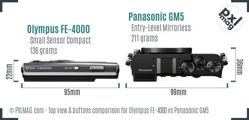 Olympus FE-4000 vs Panasonic GM5 top view buttons comparison