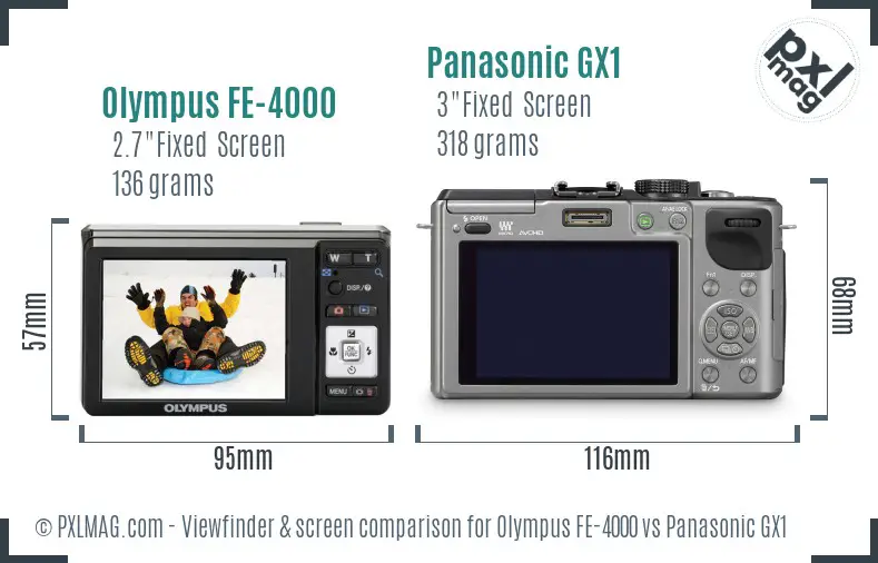 Olympus FE-4000 vs Panasonic GX1 Screen and Viewfinder comparison