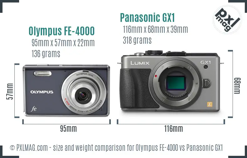 Olympus FE-4000 vs Panasonic GX1 size comparison