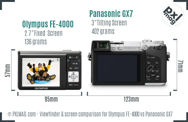 Olympus FE-4000 vs Panasonic GX7 Screen and Viewfinder comparison