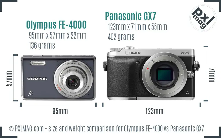 Olympus FE-4000 vs Panasonic GX7 size comparison
