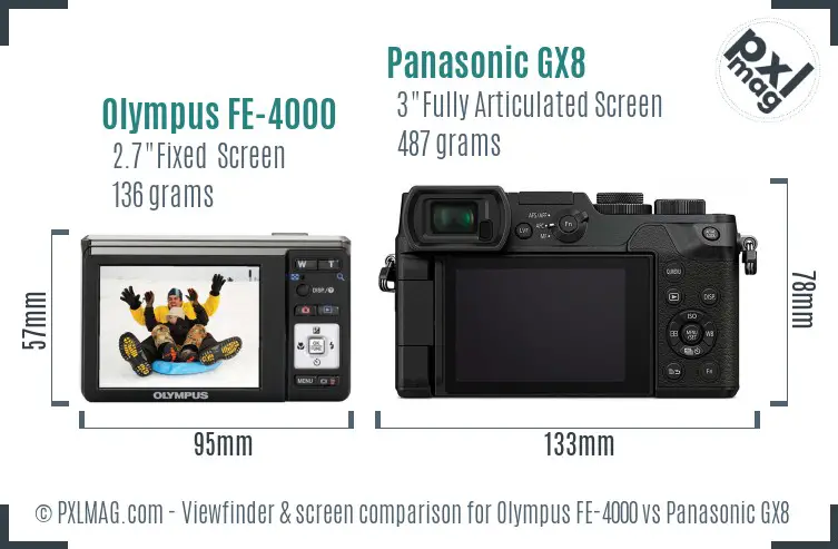 Olympus FE-4000 vs Panasonic GX8 Screen and Viewfinder comparison