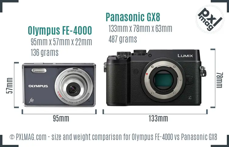 Olympus FE-4000 vs Panasonic GX8 size comparison