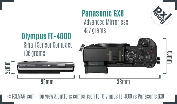 Olympus FE-4000 vs Panasonic GX8 top view buttons comparison