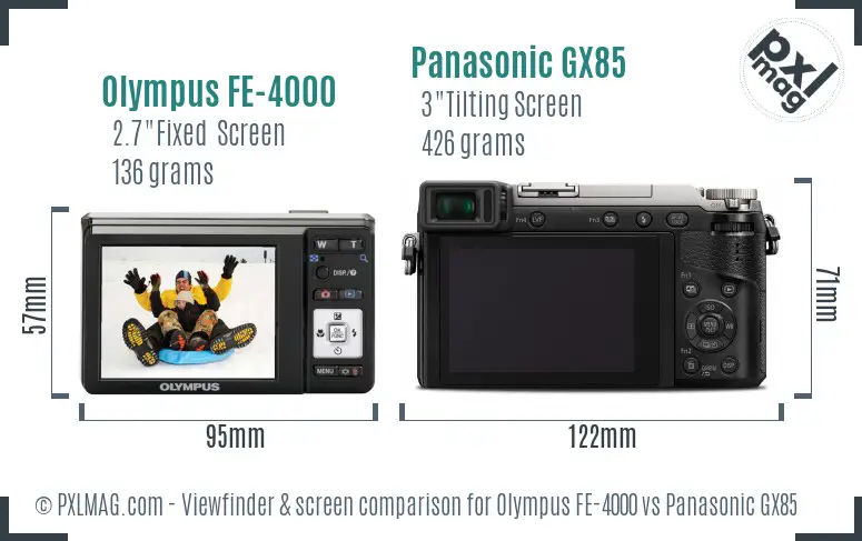 Olympus FE-4000 vs Panasonic GX85 Screen and Viewfinder comparison