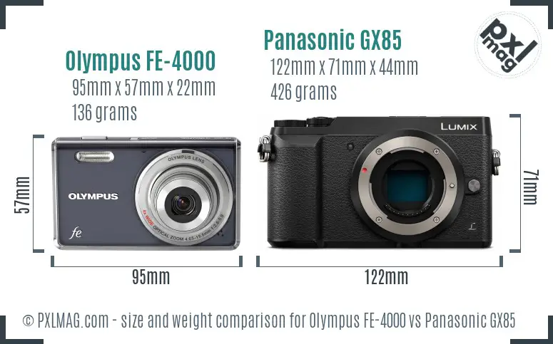 Olympus FE-4000 vs Panasonic GX85 size comparison