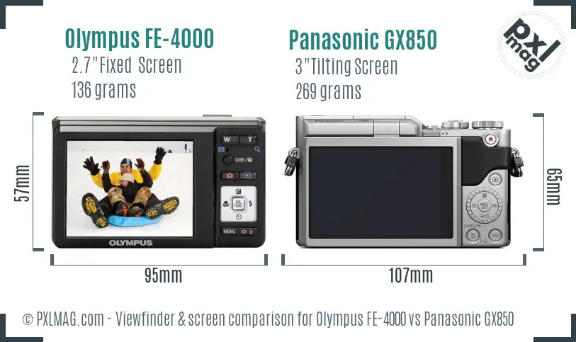 Olympus FE-4000 vs Panasonic GX850 Screen and Viewfinder comparison