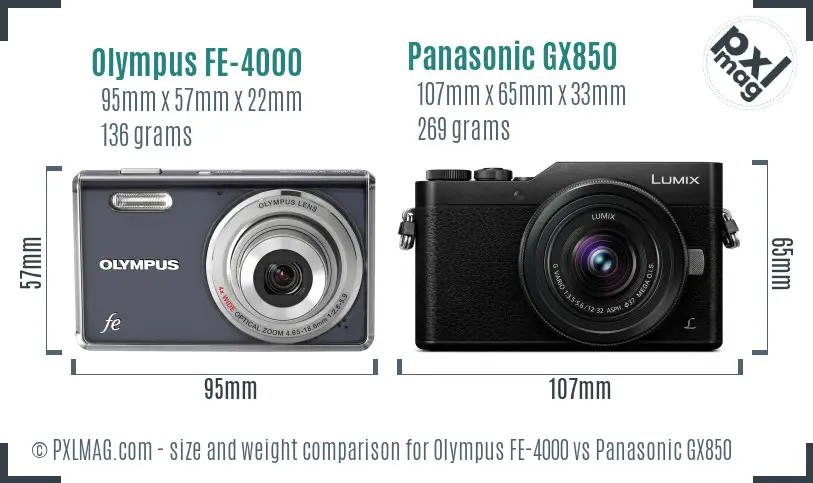 Olympus FE-4000 vs Panasonic GX850 size comparison