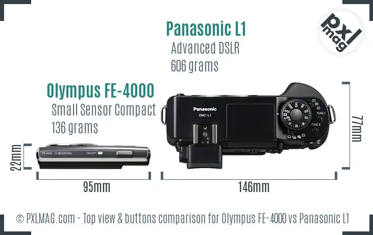 Olympus FE-4000 vs Panasonic L1 top view buttons comparison Olympus FE-4000 vs Panasonic L1 top view buttons comparison