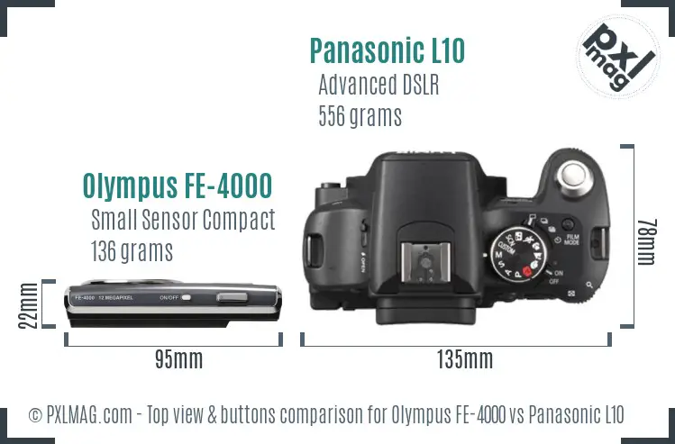 Olympus FE-4000 vs Panasonic L10 top view buttons comparison