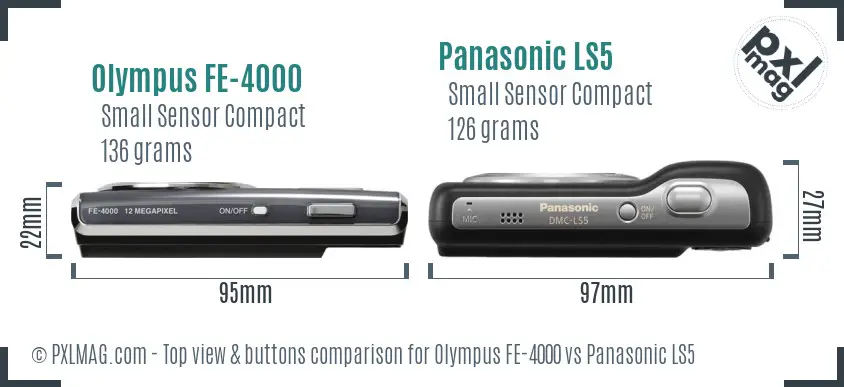 Olympus FE-4000 vs Panasonic LS5 top view buttons comparison