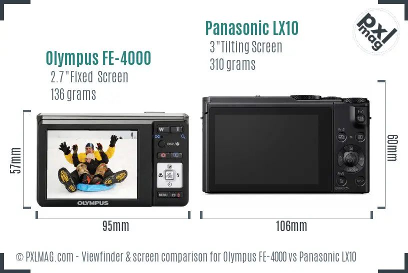 Olympus FE-4000 vs Panasonic LX10 Screen and Viewfinder comparison