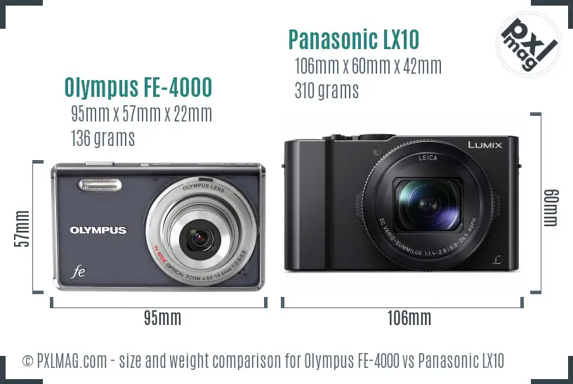 Olympus FE-4000 vs Panasonic LX10 size comparison