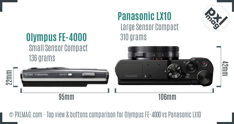 Olympus FE-4000 vs Panasonic LX10 top view buttons comparison