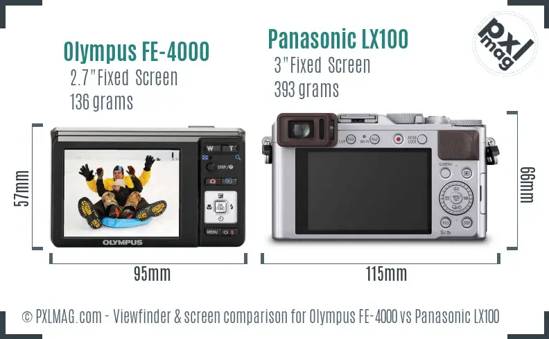 Olympus FE-4000 vs Panasonic LX100 Screen and Viewfinder comparison