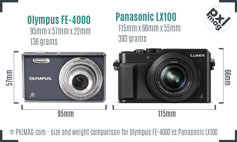 Olympus FE-4000 vs Panasonic LX100 size comparison